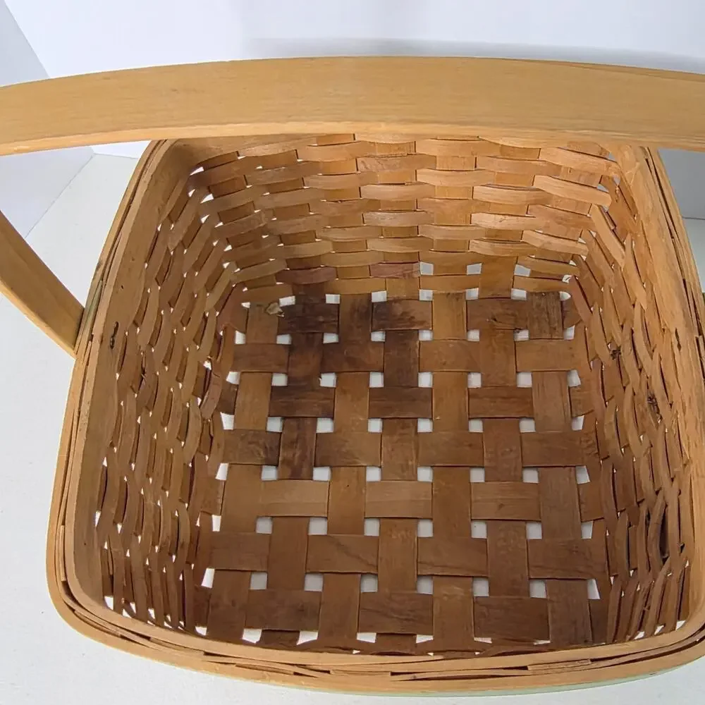 Woven Basket Apple Design Wooden Handle Farmhouse Decor